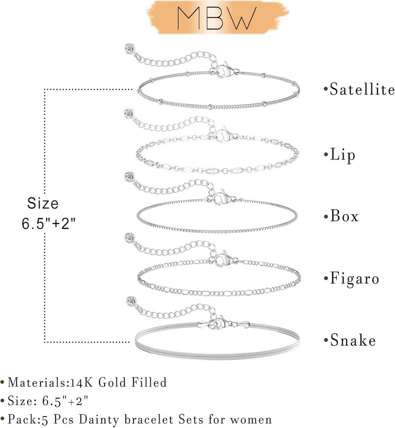 MBW Gold Bracelets for Women Trendy, Dainty 14K Gold Plated Bracelet Stack Beaded Chain Bracelet Set Thin Small Cute Paperclip Bracelets Fashion Waterproof Jewelry Gift Gold Accessories for Women - Image 5